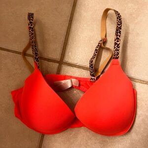 Pink Victoria's Secret vintage push up bra size 34C leopard straps coral color
